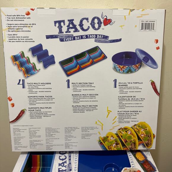 NWT Prepara 6 Piece White Blue Mexican Mosaic Melamine Taco Serving Gift Set - Picture 2 of 6